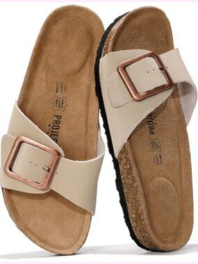 100% Genuine Leather Sandals Slides Memory Foam Insole Women Dressy Beach